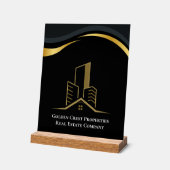 ラグジュアリーブラック&金ゴールドパーソナライズされたエステ実在ート アクリルサイン (傾斜)