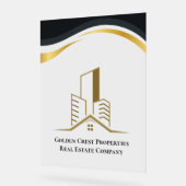 ラグジュアリーブラック&金ゴールドパーソナライズされたエステ実在ート アクリルサイン (傾斜)