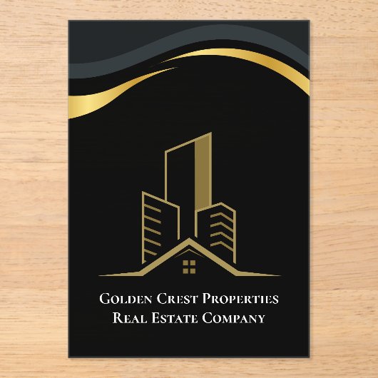 ラグジュアリーブラック&金ゴールドパーソナライズされたエステ実在ート アクリル招待状 (正面)