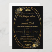 ラグジュアリーブラック&金ゴールドフローラ結婚式招待状 招待状 (正面/裏面)