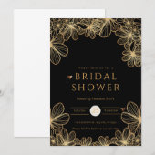 ラグジュアリーブラック&金ゴールドブライダルシャワー 招待状 (正面/裏面)