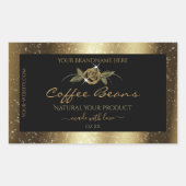 ラグジュアリーブラック&金ゴールドブラウングリッター製品ラベル 長方形シール (正面)