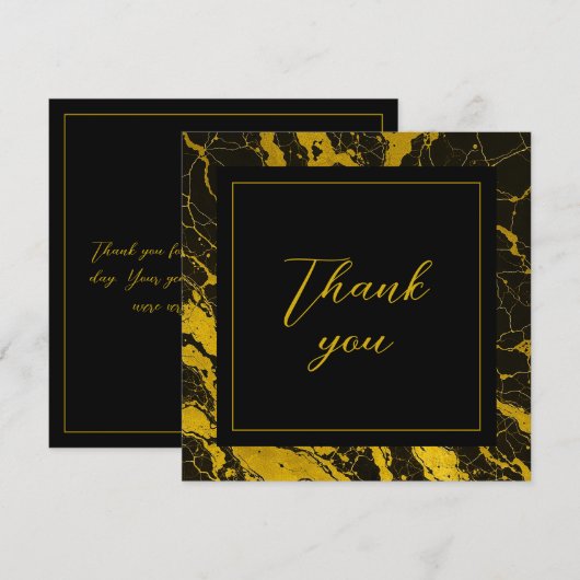 ラグジュアリーブラック&金ゴールドマーブルスウィート16誕生日 サンキューカード (正面/裏面)