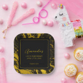 ラグジュアリーブラック&金ゴールドマーブルスウィート16誕生日 ペーパープレート (パーティー)