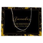 ラグジュアリーブラック&金ゴールドマーブルスウィート16誕生日 ラージペーパーバッグ (裏面)