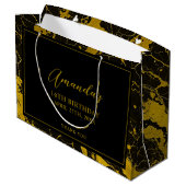 ラグジュアリーブラック&金ゴールドマーブルスウィート16誕生日 ラージペーパーバッグ (裏面アングル)