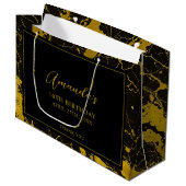 ラグジュアリーブラック&金ゴールドマーブルスウィート16誕生日 ラージペーパーバッグ (正面アングル)