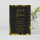 ラグジュアリーブラック&金ゴールドマーブルスウィート16誕生日 招待状 (スタンド正面)