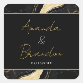 ラグジュアリーブラック&金ゴールドマーブル結婚ズ スクエアシール