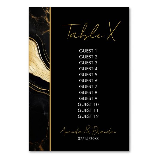 ラグジュアリーブラック&金ゴールドマーブル結婚ズ テーブルナンバー (正面)