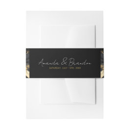 ラグジュアリーブラック&金ゴールドマーブル結婚ズ 招待状ベリーバンド