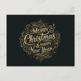 ラグジュアリーブラック&金ゴールドメリークリスマス&新年 シーズンポストカード