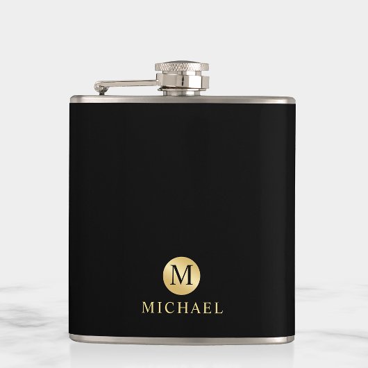 ラグジュアリーブラック&金ゴールドモノグパーソナライズされたラム フラスク
