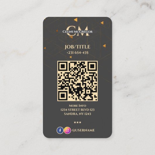 ラグジュアリーブラック&金ゴールドモノグラムビジネスカード（QR付き） 名刺 (裏面)
