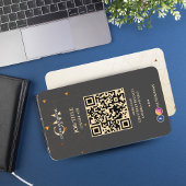 ラグジュアリーブラック&金ゴールドモノグラムビジネスカード(QR付き) 名刺