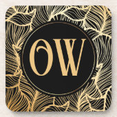 ラグジュアリーブラック&金ゴールドモノグラム コースター (正面)