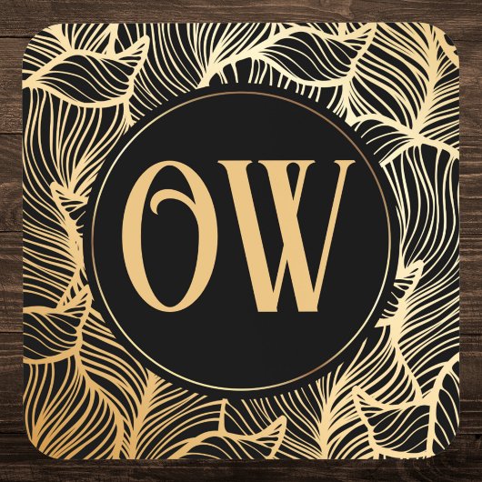 ラグジュアリーブラック&金ゴールドモノグラム コースター