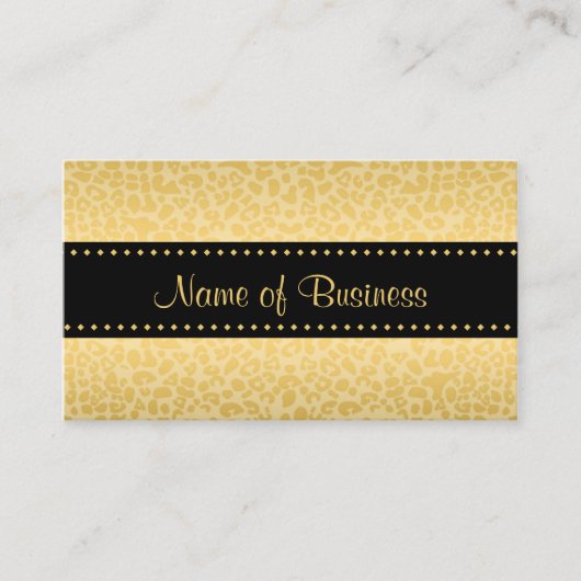 ラグジュアリーブラック&金ゴールドレオパード印刷 名刺 (正面)