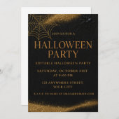 ラグジュアリーブラック&金ゴールド不気味ハエレガントロウィン 招待状 (正面/裏面)