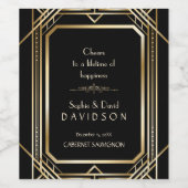 ラグジュアリーブラック&金ゴールド素晴らしギャツビー結婚ズ ワインラベル (シングルラベル)