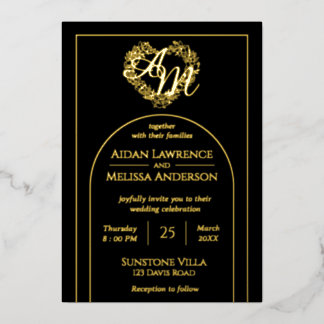ラグジュアリーブラック&金ゴールド結婚ズ 箔招待状