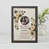 ラグジュアリーブラック&金ゴールド結婚式招待状 招待状 (スタンド正面)