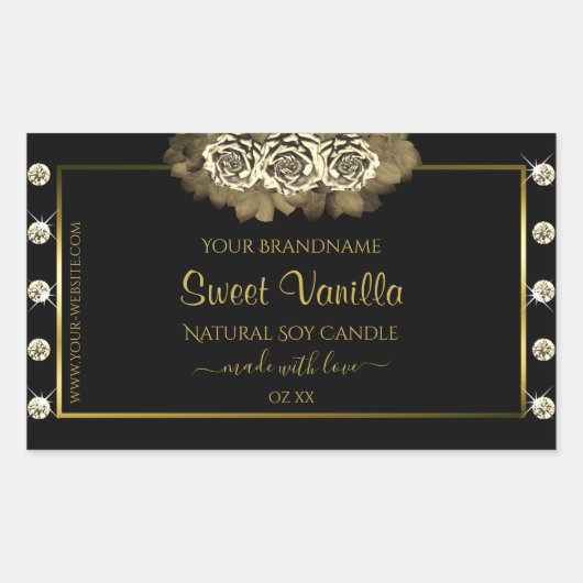 ラグジュアリーブラック&金ゴールド製品ラベルバラダイヤモンド 長方形シール (正面)