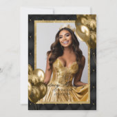 ラグジュアリーブラック&金ゴールド誕生日フォト招待状 招待状 (正面)