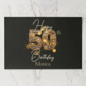 ラグジュアリーブラック&金ゴールド50th誕生日ランチョンマット ペーパーパッド (正面)