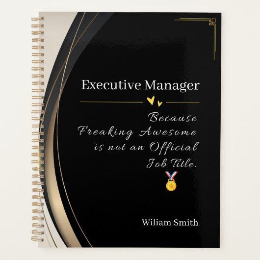 ラグジュアリーブラック&金ゴールド パーソナライズされた プランナー手帳 (正面)