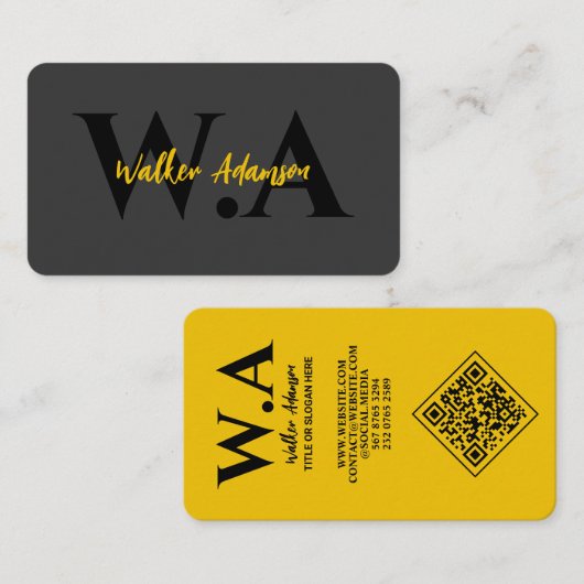 ラグジュアリーブラック&金ゴールド | プロフェッショナルモダンモノグラム 名刺 (正面/裏面)