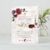 ラグジュアリーブルガンディピンクフローラフレームマーブルバプテスマ 招待状 (スタンド正面)