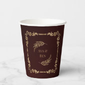 ラグジュアリーブルゴーニュと金ゴールドフローリズ結婚ズ 紙コップ (裏面)