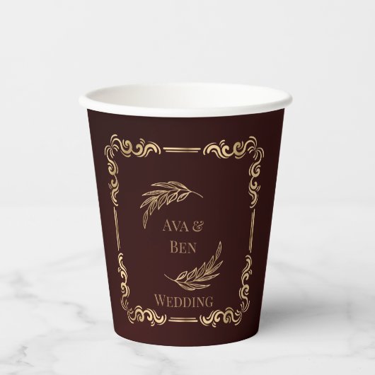 ラグジュアリーブルゴーニュと金ゴールドフローリズ結婚ズ 紙コップ (正面)