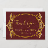 ラグジュアリーブルゴーニュと金ゴールド王室のサンキューカード 招待状 (正面)