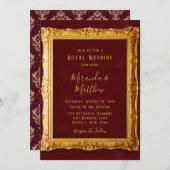 ラグジュアリーブルゴーニュと金ゴールド王室のズ結婚ーズ 招待状 (正面/裏面)