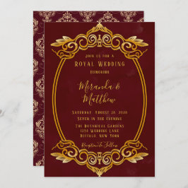 ラグジュアリーブルゴーニュと金ゴールド王室の結婚式招待状 招待状