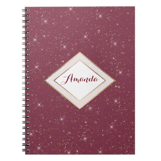 ラグジュアリーブルゴーニュスパークル金ゴールドグリッター紙吹雪 ノートブック (正面)