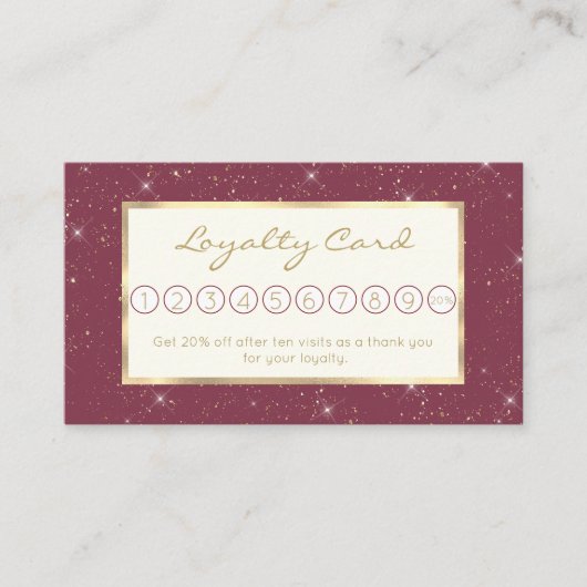 ラグジュアリーブルゴーニュスパークル金ゴールドグリッター紙吹雪 ロイヤリティカード (正面)