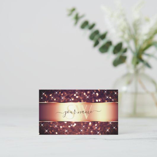 ラグジュアリーブルゴーニュバラゴールデングリッタースターズモノグラム 名刺 (スタンド正面)