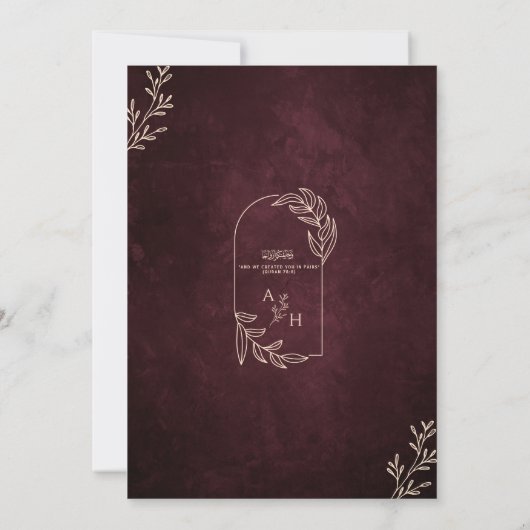 ラグジュアリーブルゴーニュフローラ金ゴールド結婚イスラム 招待状 (裏面)