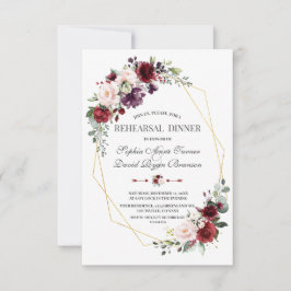 ラグジュアリーブルゴーニュ赤面フローラ金ゴールドリハーサルディナー 招待状