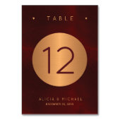 ラグジュアリーブルゴーニュ金ゴールドグリッターエレガントな結婚式 テーブルナンバー (裏面)