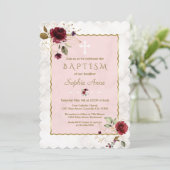 ラグジュアリーブルゴーニュ金ゴールドフラワーズマーブルバプテスマ 招待状 (スタンド正面)