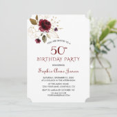 ラグジュアリーブルゴーニュ金ゴールドフローラ50th誕生日モノグラム 招待状 (スタンド正面)