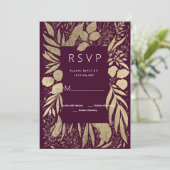 ラグジュアリーブルゴーニュ金ゴールド葉フローラRSVP 招待状 (スタンド正面)