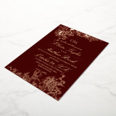 ラグジュアリーブルゴーニュ&金ゴールドガーデン結婚フローラズインビ 箔招待状 (回転した状態)