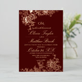 ラグジュアリーブルゴーニュ&金ゴールドガーデン結婚フローラズインビ 箔招待状 (立ち正面)