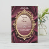 ラグジュアリーブルゴーニュ&金ゴールドバロックデザイン結婚ズ 招待状 (スタンド正面)