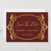 ラグジュアリーブルゴーニュ&金ゴールド王室のデイトカードを保存 招待状 (正面)